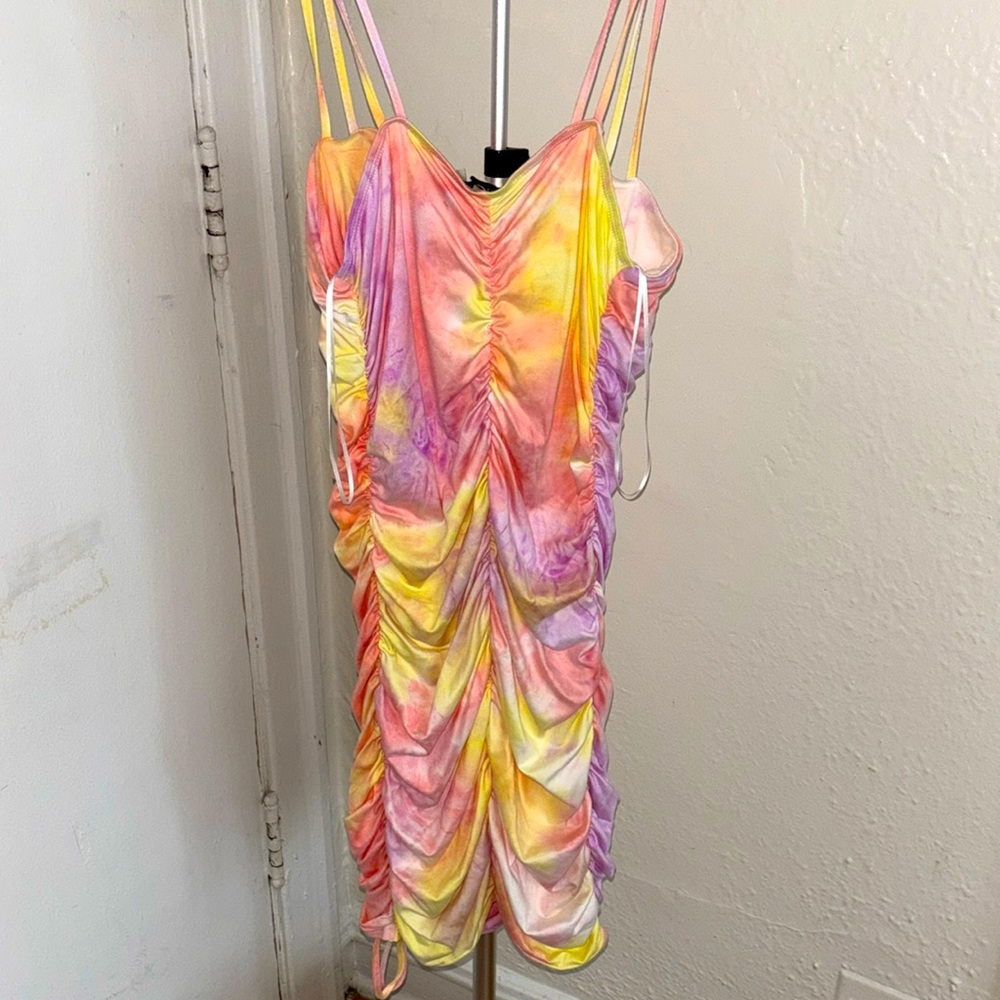 Multicolor Ruched Spaghetti Strap Dress - Picture 5 of 6